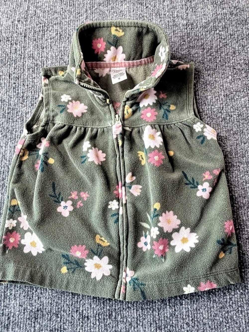 Carter's Girls Sage Green Floral Fleece Full Zip Vest Pink White Flowers 18M